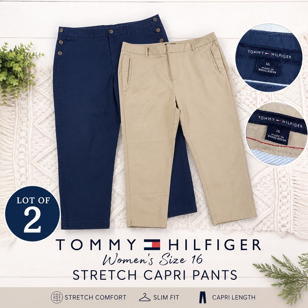 Tommy Hilfiger Capri Pants Women 16 Blue Tan Stretch Slim Fit Bundle 2